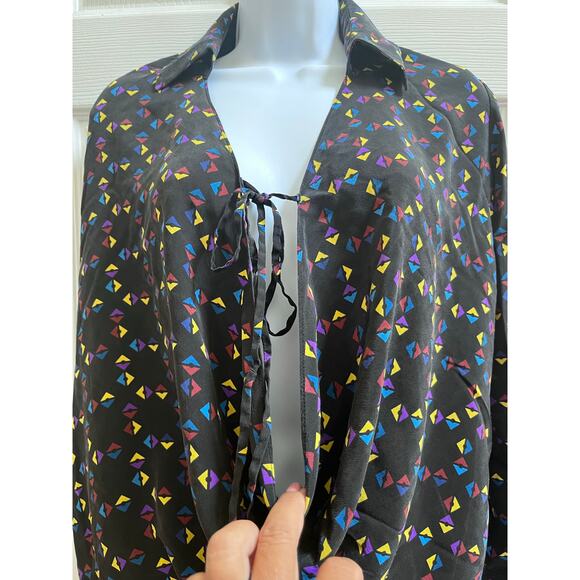 Derek Lam Silk Cuneiform Print Collared Drape Blouse Size 0 Relaxed Fit - Picture 2 of 16